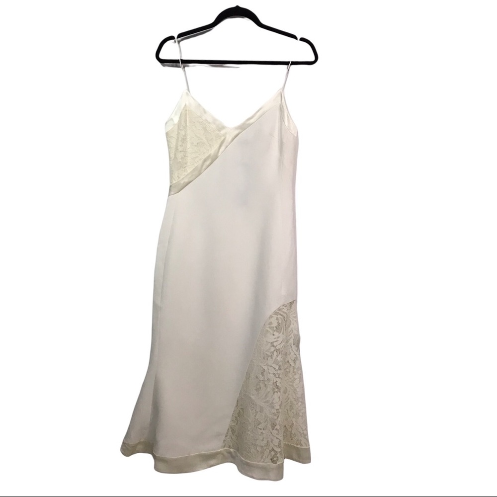 David Koma Cady & Lace Asymmetric Lace Insert Strap Flounce Dress White Size 6